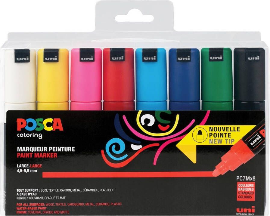 Posca Uni paintmarker PC-7M 4 5 mm etui van 8 markers in geassorteerde basiskleuren