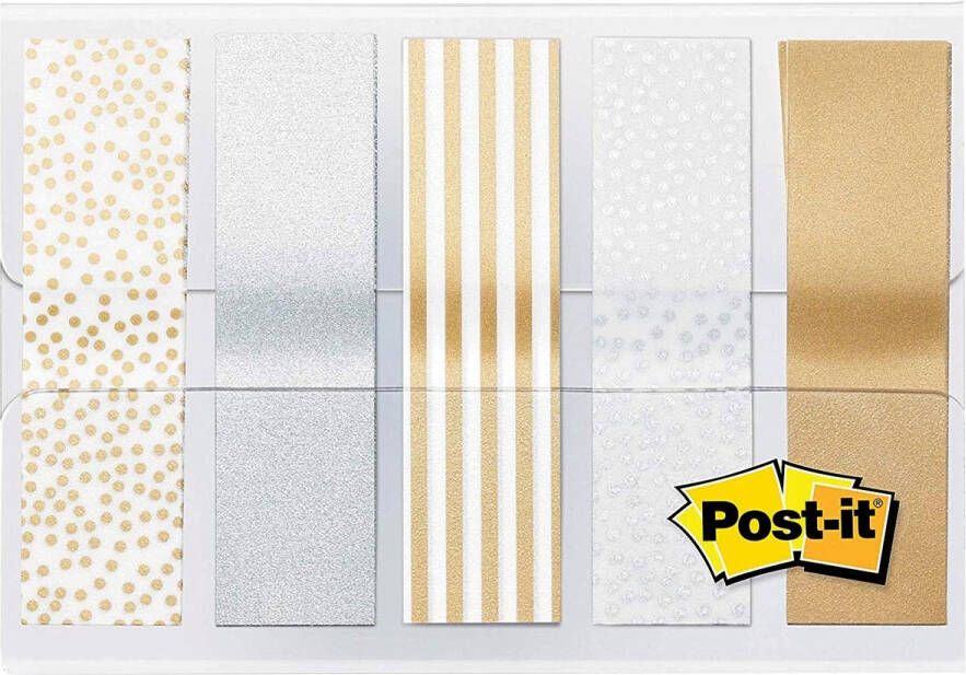 Post-it Indextabs 3M Post it 684 12mmx43mm metallic motief goud zilver