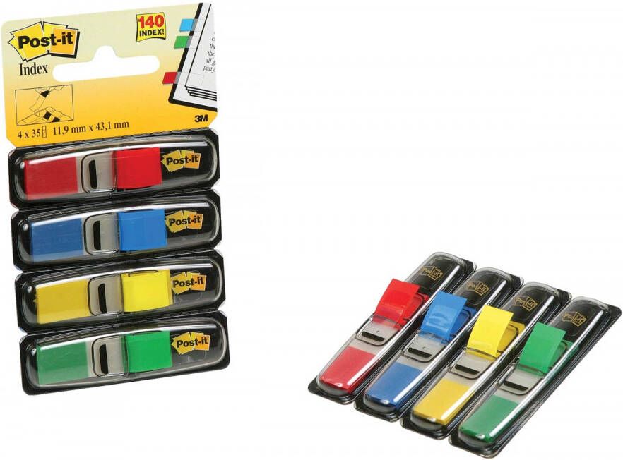 Post-It Index Smal ft 11 9 x 43 2 mm blister met 4 kleuren 35 tabs per kleur 4 + 2 blisters gratis