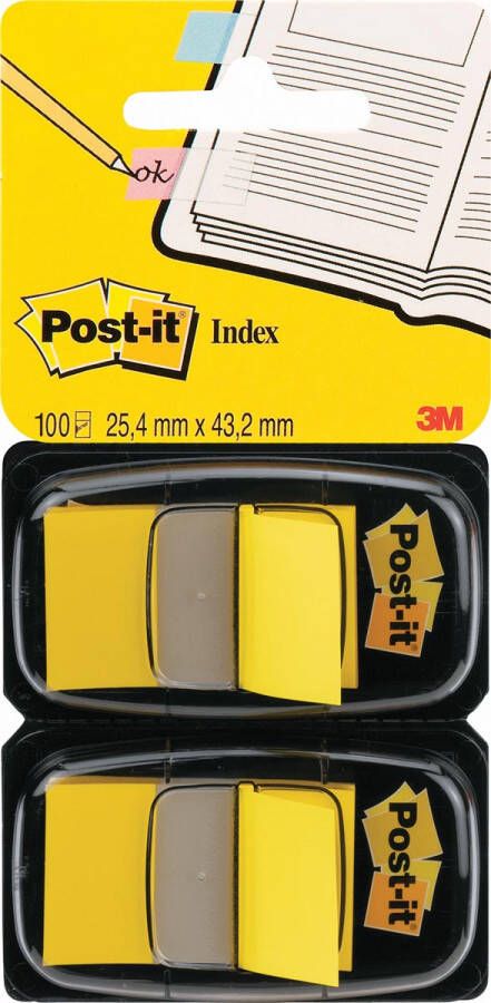 Post-It Index standaard ft 24 4 x 43 2 mm houder met 2 x 50 tabs geel