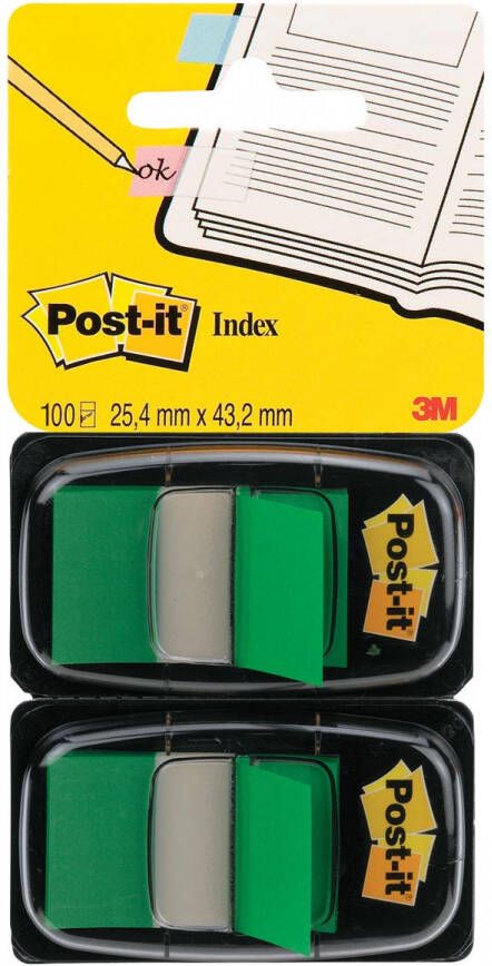 Post-It Index standaard ft 24 4 x 43 2 mm houder met 2 x 50 tabs groen