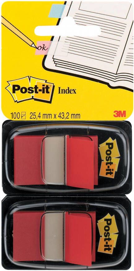 Post-It Index standaard ft 24 4 x 43 2 mm houder met 2 x 50 tabs rood