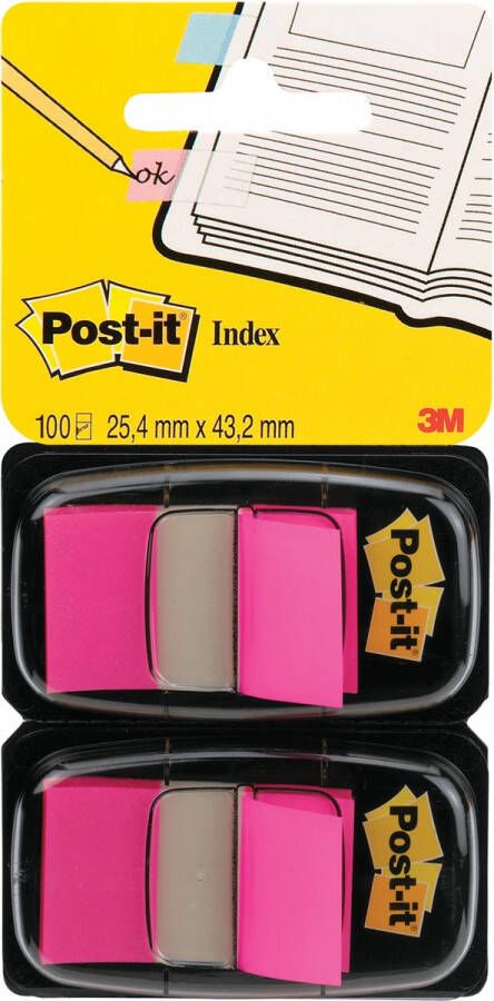 Post-It Index standaard ft 24 4 x 43 2 mm houder met 2 x 50 tabs roze