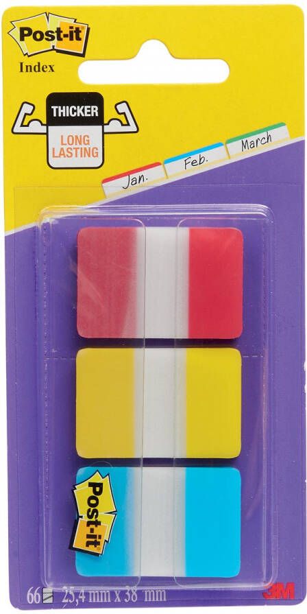 Post-It Index Strong ft 25 4 x 38 mm set van 3 kleuren (rood geel en blauw) 22 tabs per kleur