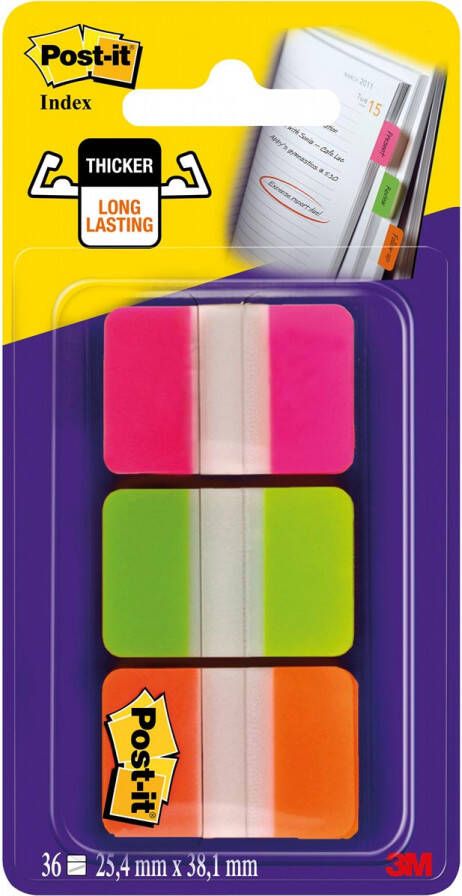 Post-It Index Strong ft 25 4 x 38 mm set van 3 kleuren (roze groen en oranje) 12 tabs per kleur
