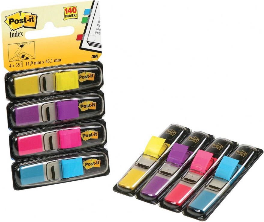 Post-It Index Smal 4 x 35 tabs geel paars roze en helderblauw