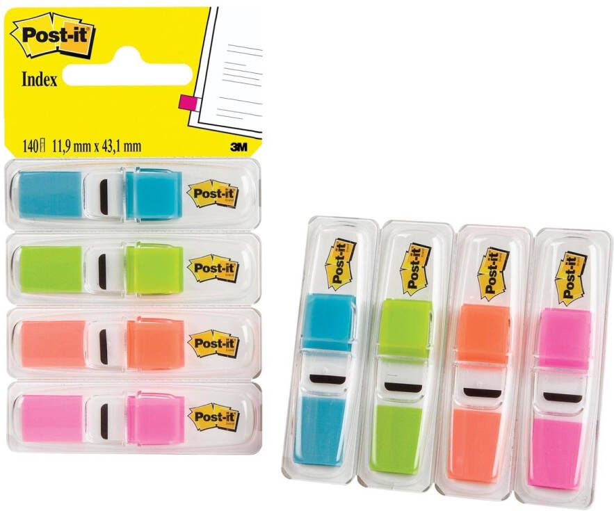 Post-It Index Smal 4 x 35 tabs turkoois lichtgroen oranje en roze