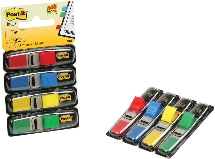 Post-It Index Smal ft 11 9 x 43 2 mm blister met 4 kleuren 35 tabs per kleur 4 + 2 blisters gratis