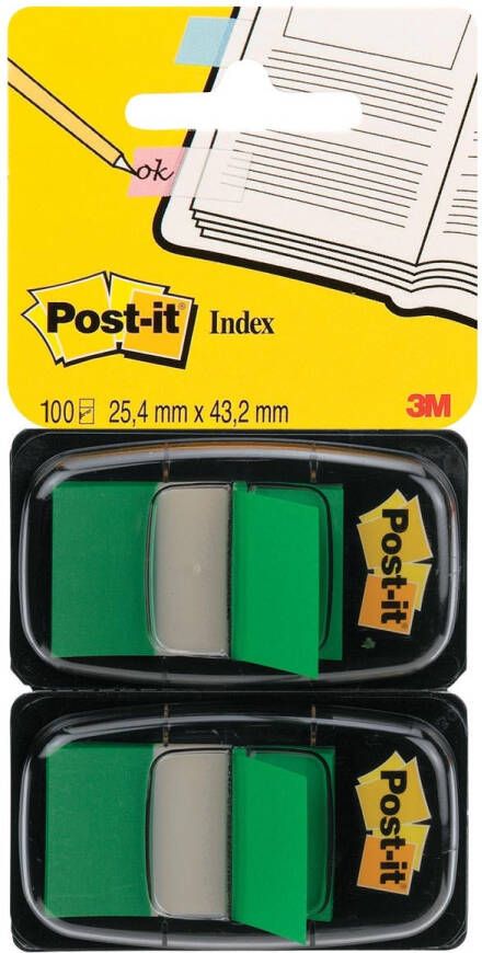 Post-It Index standaard ft 24 4 x 43 2 mm houder met 2 x 50 tabs groen