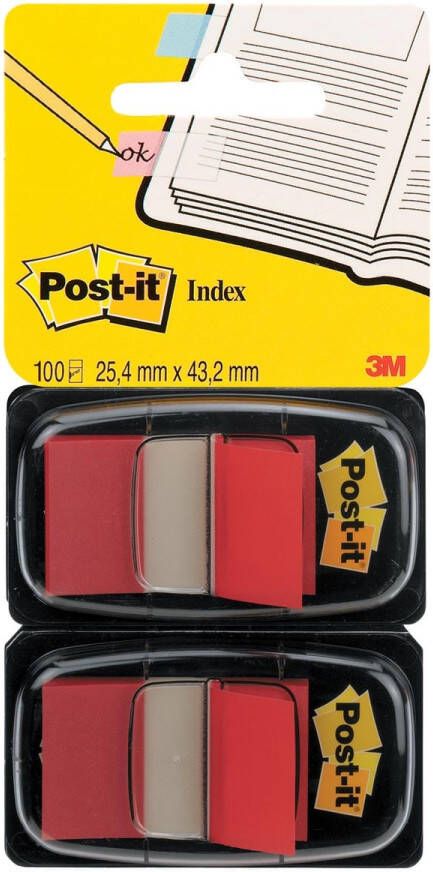 Post-It Index standaard ft 24 4 x 43 2 mm houder met 2 x 50 tabs rood