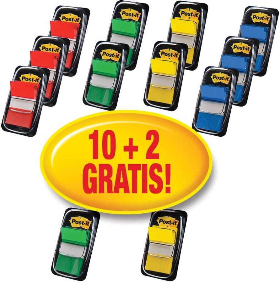 Post-it Indextabs 680 25.4x43.2mm 10+2 gratis assorti 50 tabs per dispenser