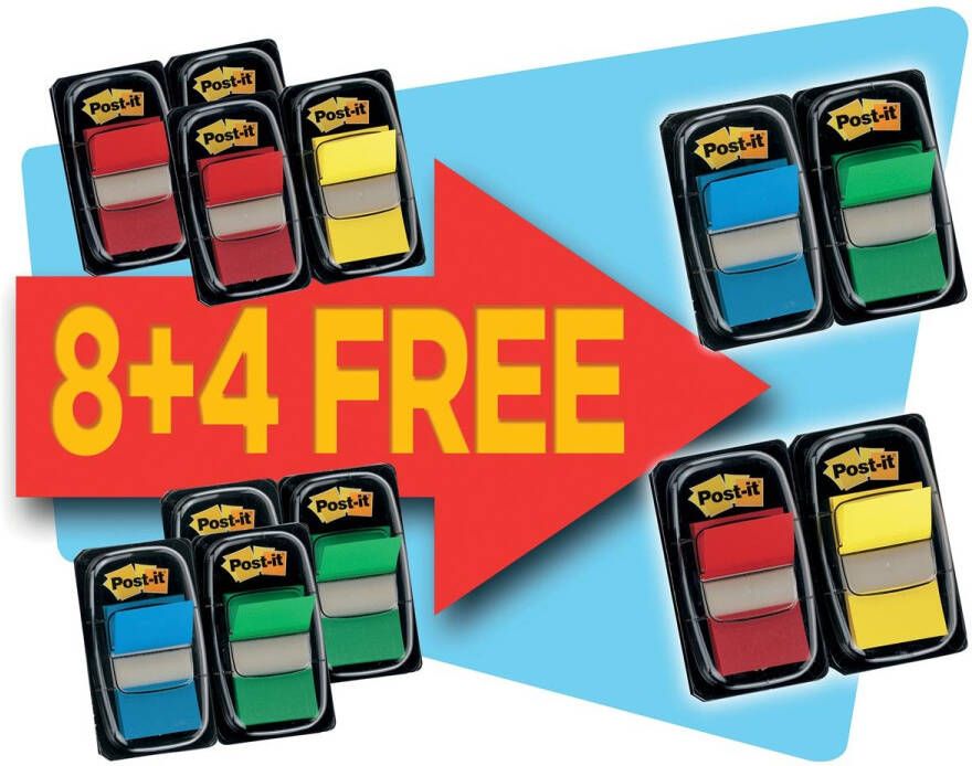 Post-it Indextabs 680 25.4x43.2mm 10+2 gratis assorti 50 tabs per dispenser