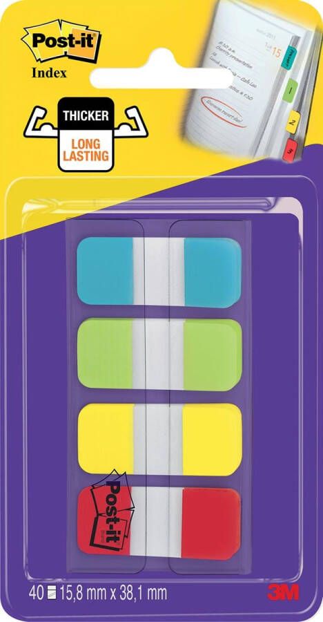 Post-It Index Strong ft 15 8 x 38 1 mm blister met 4 kleuren 10 tabs per kleur
