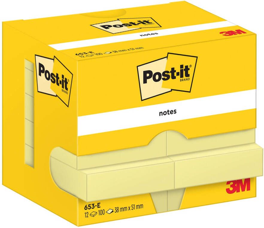 Post-It Notes 100 vel ft 38 x 51 mm geel pak van 12 blokken