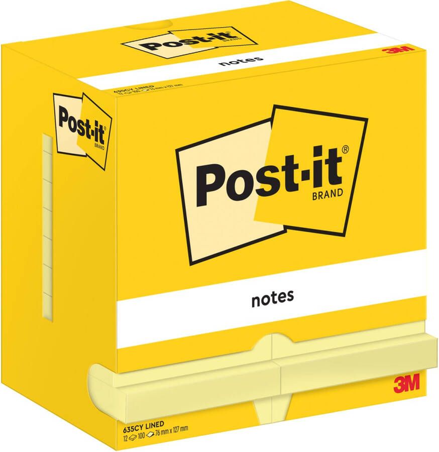 Post-It Notes 100 vel ft 76 x 127 mm geel gelijnd pak van 12 blokken