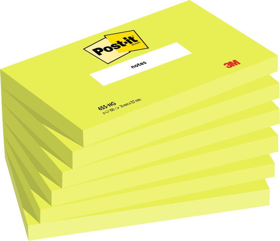 Post-it Notes 100 vel ft 76 x 127 mm neongroen pak van 6 blokken