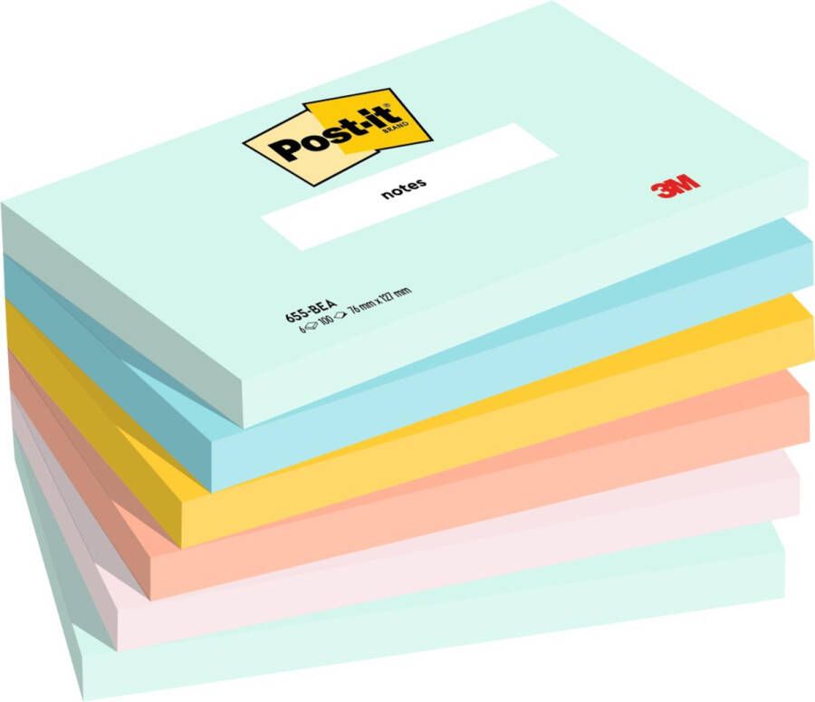 Post-It Notes 100 vel ft 76 x 127 mm pak van 6 blokken Beachside colour collection