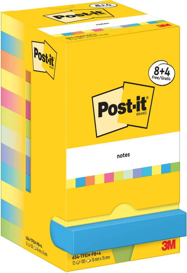 Post-It Notes Energetic 100 vel ft 76 x 76 mm 8 + 4 GRATIS