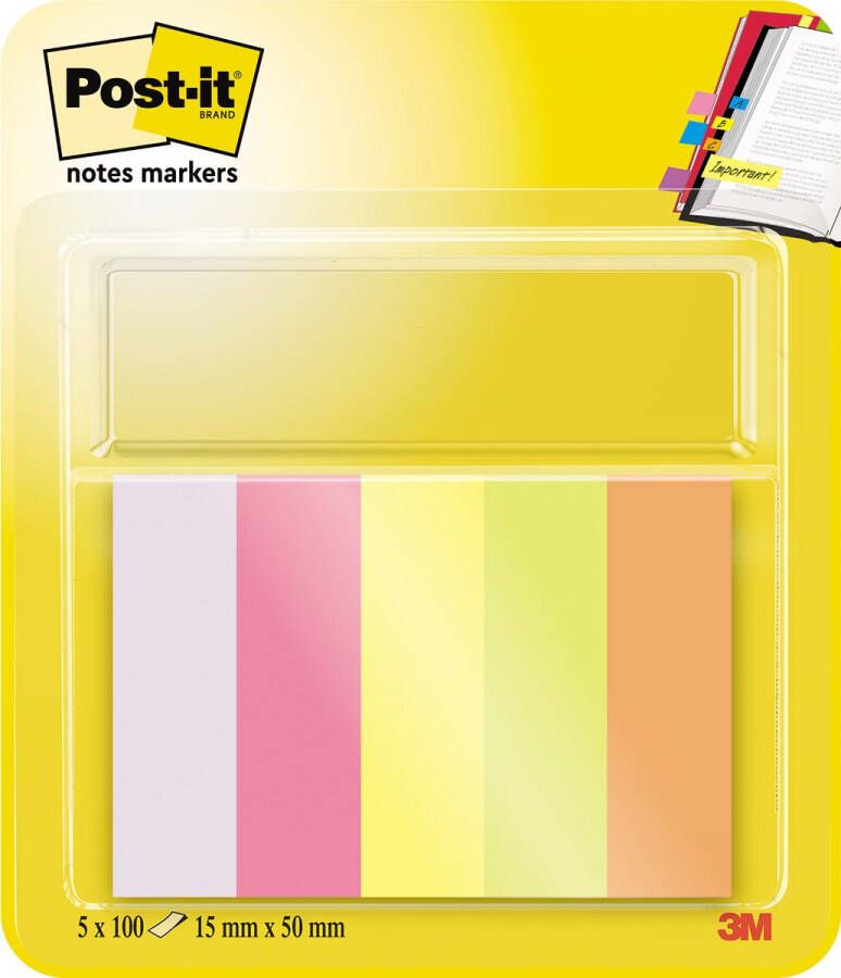 Post-it notes markers ft 15 x 50 mm geassorteerde kleuren blister met 5 blokjes van 100 vel