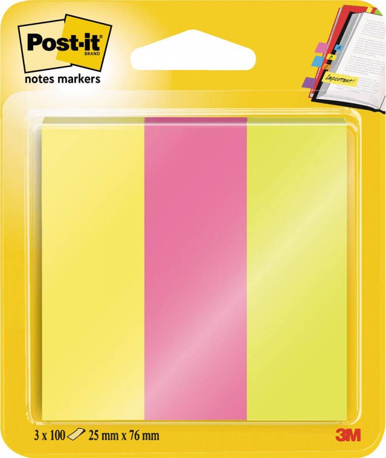 Post-it notes markers ft 25 x 76 mm blister met 3 x 100 vel geassorteerde kleuren