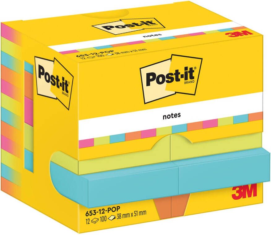 Post-It Notes Poptimistic 100 vel ft 38 x 51 mm pak van 12 blokken
