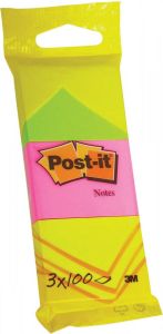 Post-It Notes 100 vel ft 38 x 51 mm blister van 3 blokken in neongeel guava roze en neongroen