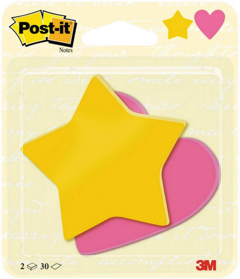 Post-It Notes 2 x 30 vel ft 70 x 72 mm ster ultra geel hart power roze