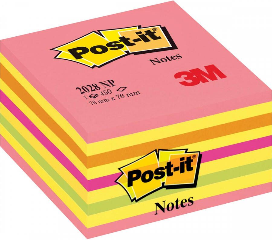 Post-It Notes kubus 450 vel ft 76 x 76 mm roze-geel tinten