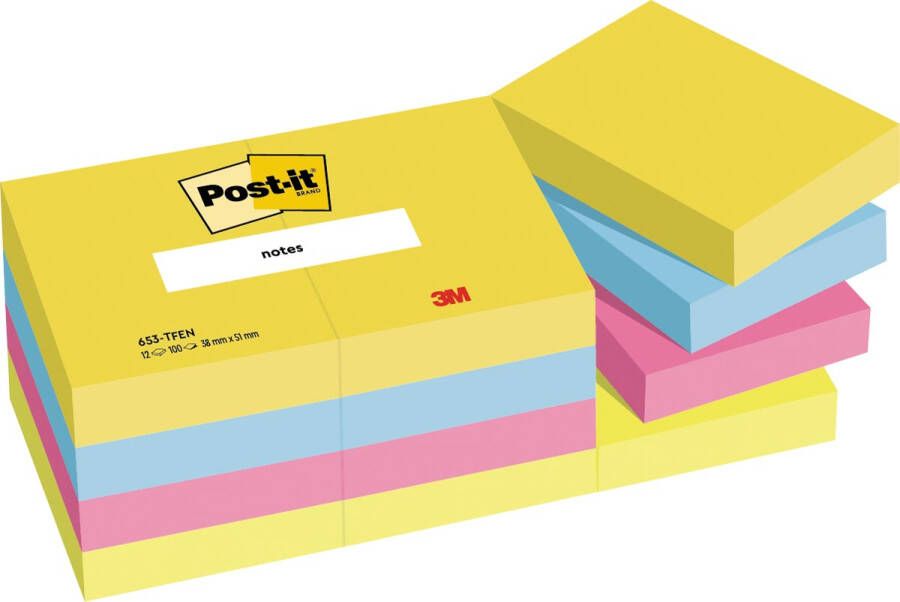 3M Post-it Memoblok 653-TFEN 38x51mm 12 stuks neon kleuren