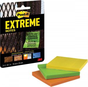 Post-it Extreme Notes ft 76 x 76 mm 3 blokken van 45 blaadjes geassorteerde kleuren