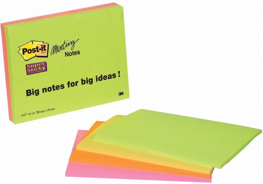 Post-It Super Sticky Meeting notes 45 vel ft 152 x 203 mm geassorteerde kleuren pak van 4 blokken