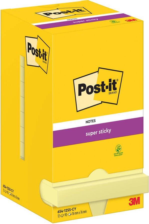 Post-It Super Sticky Notes 90 vel ft 76 x 76 mm geel pak van 12 blokken