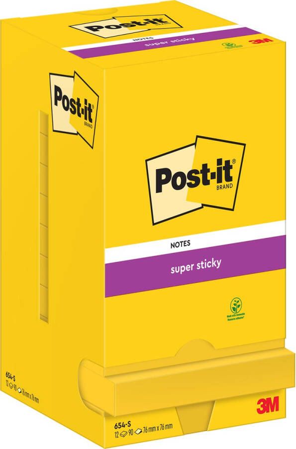 Post-It Super Sticky notes 90 vel ft 76 x 76 mm pak van 12 blokken neongeel