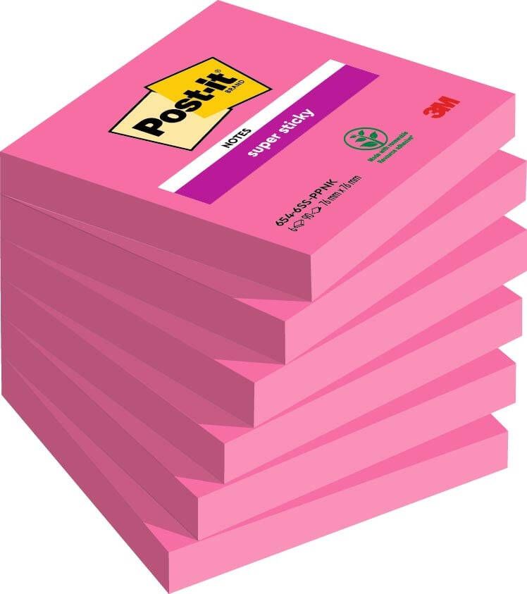 Post-It Super Sticky notes 90 vel ft 76 x 76 mm pak van 6 blokken fuchsia (power pink)