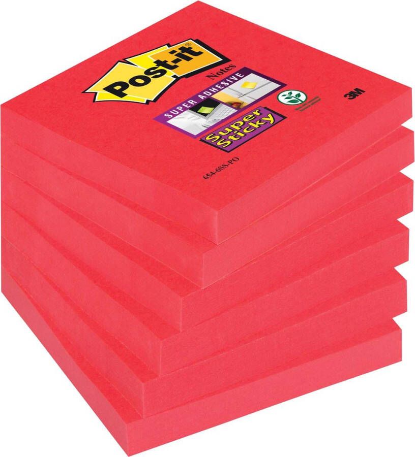 Post-It Super Sticky notes 90 vel ft 76 x 76 mm pak van 6 blokken roze (tropical pink)