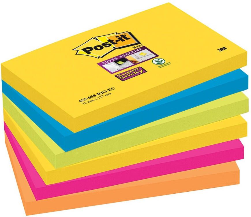 Post-It Super Sticky notes Carnival 90 vel ft 76 x 127 mm pak van 6 blokken