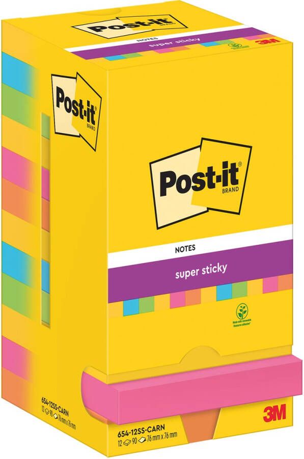 Post-It Super Sticky Notes Carnival 90 vel ft 76 x 76 mm pak van 12 blokken