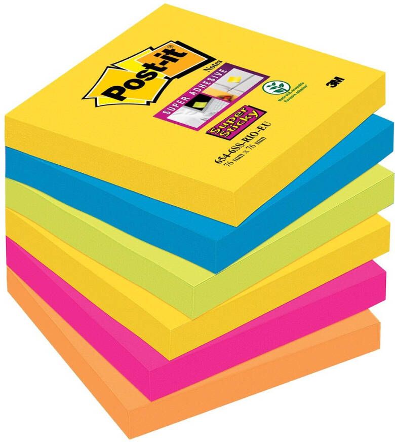 Post-It Super Sticky notes Carnival 90 vel ft 76 x 76 mm pak van 6 blokken
