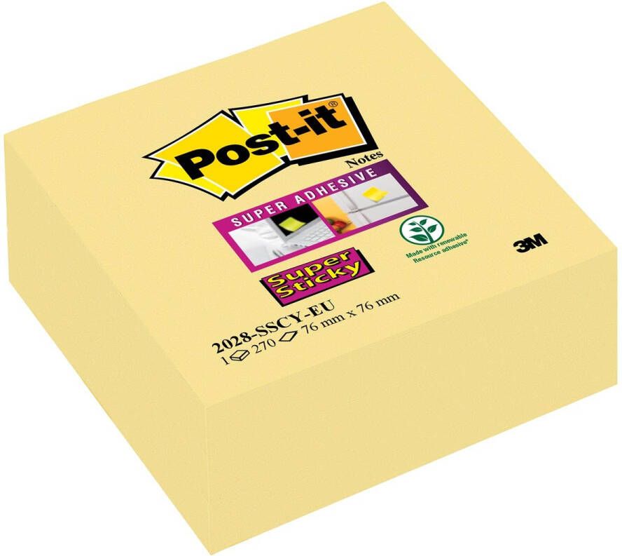 Post-It Super Sticky notes kubus 270 vel ft 76 x 76 mm geel