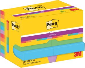 Post-It Super Sticky Notes Playful 90 vel ft 47 6 x 47 6 mm pak van 12 blokken