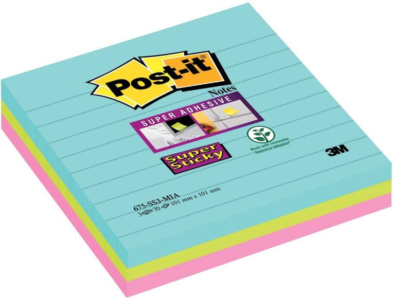 Post-It Super Sticky notes XL Cosmic 70 vel ft 101 x 101 mm gelijnd geassorteerde kleuren pak van 3