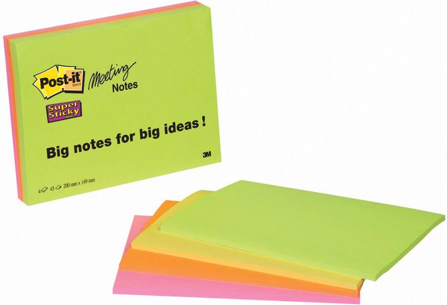 Post-It Super Sticky Meeting notes 45 vel ft 152 x 203 mm geassorteerde kleuren pak van 4 blokken