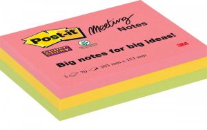 Post-It Super Sticky Meeting notes 70 vel ft 203 x 153 mm geassorteerde kleuren pak van 3 blokken