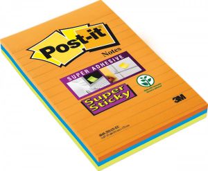 Post-It Super Sticky Notes 45 blaadjes ft 102 x 152 mm geassorteerde kleuren pak van 3