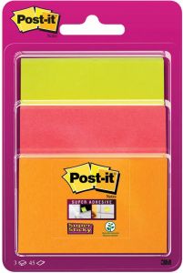 Post-It Super Sticky notes 45 vel 3 formaten geassorteerde neon kleuren op blister