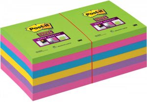 Post-It Super Sticky notes 90 vel ft 76 x 76 mm pak van 12 blokken geassorteerde kleuren