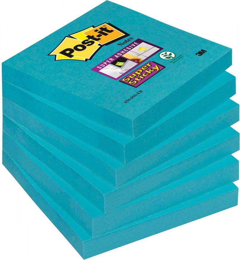 Post-It Super Sticky notes 90 vel ft 76 x 76 mm pak van 6 blokken blauw (paradise blue)