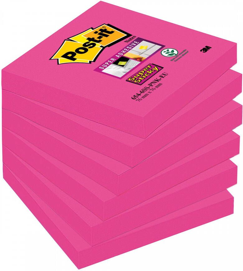 Post-It Super Sticky notes 90 vel ft 76 x 76 mm pak van 6 blokken fuchsia (power pink)