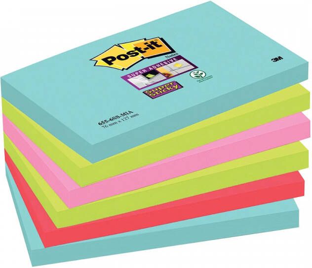 Post-It Super Sticky notes Cosmic 90 vel ft 76 x 127 mm pak van 6 blokken