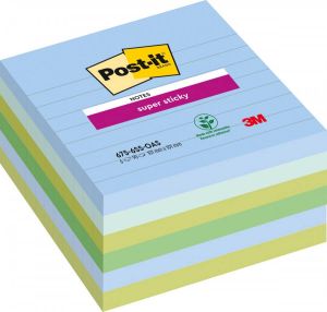 Post-It Super Sticky notes XL Oasis 90 vel ft 101 x 101 mm gelijnd geassorteerde kleuren pak van 6 b